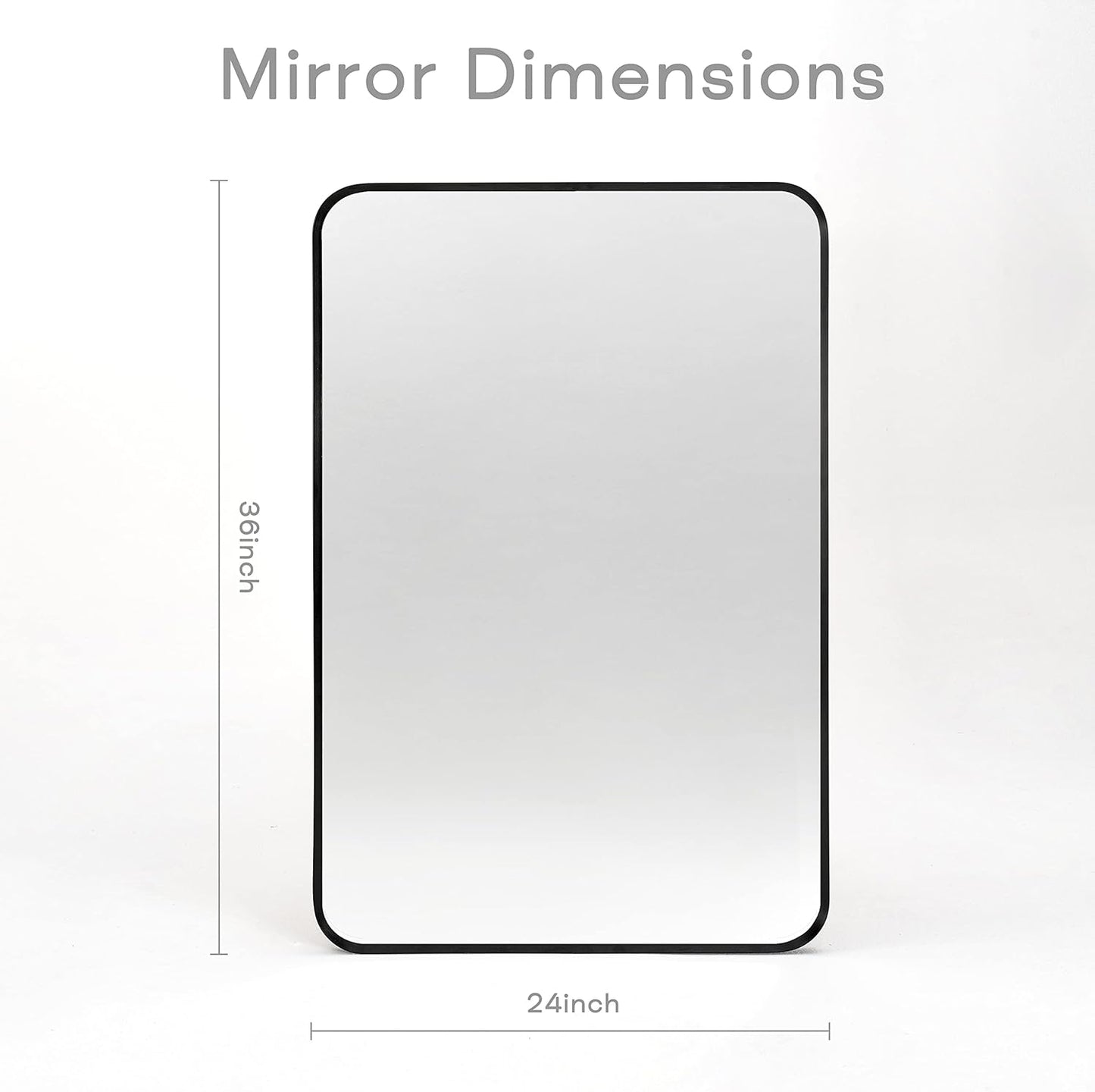 Wall Mount Mirror for Bathroom, Brushed Black Metal Framed Rounded Corner Rectangular Vanity Mirror (24" x 36", Black)