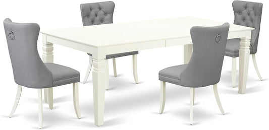 East West Furniture LGDA5-LWH-27 5 Piece Dining Room Set Contains a Rectangle Kitchen Table with Butterfly Leaf and 4 Polyester Fabric Upholstered Parson Chairs, 42x84 Inch, linen white