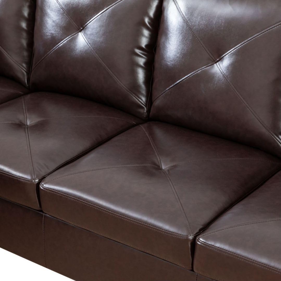 Brown L-Shaped 3-Piece Faux Leather Sofa with Storage Ottoman Set, Sectional Couch Sofa Set for Living Room, Office, Small Space