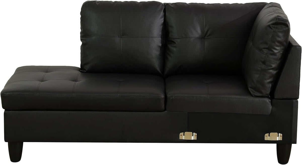 NicBex Sectional Couch 3 Pieces Sofa Set with Right Chaise Faux Leather L Shaped Cloud Couch for Living Room Furniture Sets with Storage Ottoman, Modular Sofa for Living Room & Apartment, Black