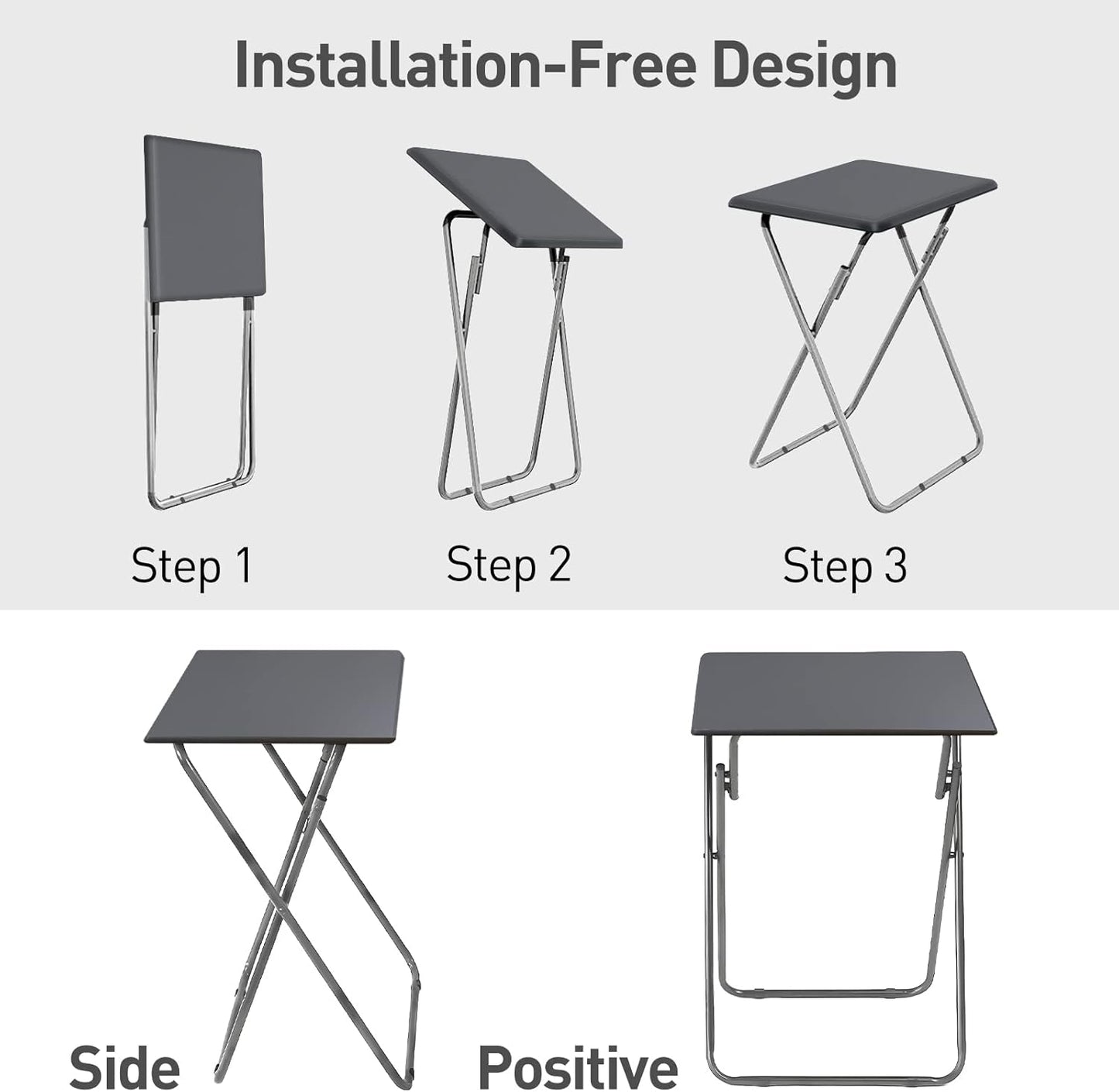 Garden 4 you Folding TV Tray Table/TV Dinner Trays Tables for Eating,Stable Tv Trays Table 25In, Folding Tray Side Table, Foldable Snack Tables for Bed & Sofa, 15 x 18.9 x 26 in (Grey,1PC)