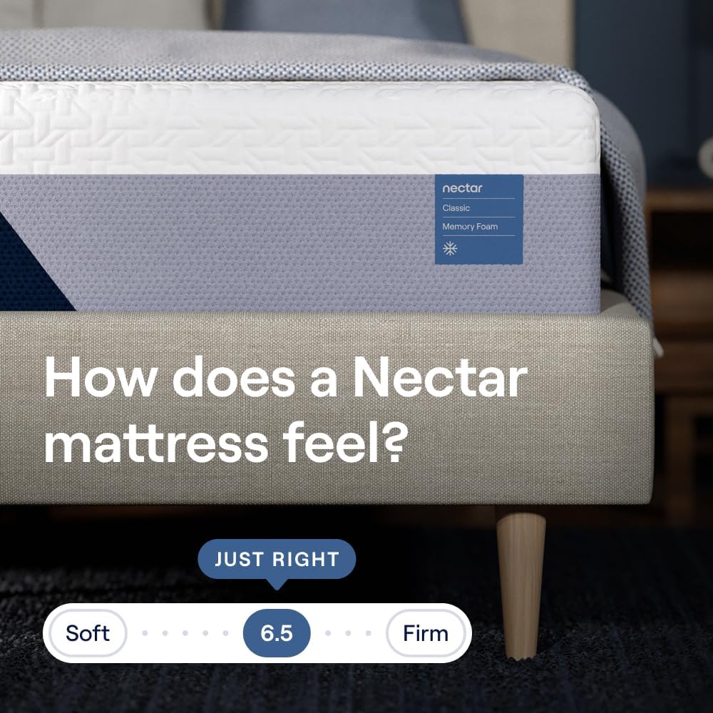 Nectar Full Adjustable Base and 12” Mattress (New Version) - Head & Foot Incline - Medium Firm Memory Foam - Cooling Top Layer - 3 Massage Settings - 365-Night Mattress Trial & Forever Warranty