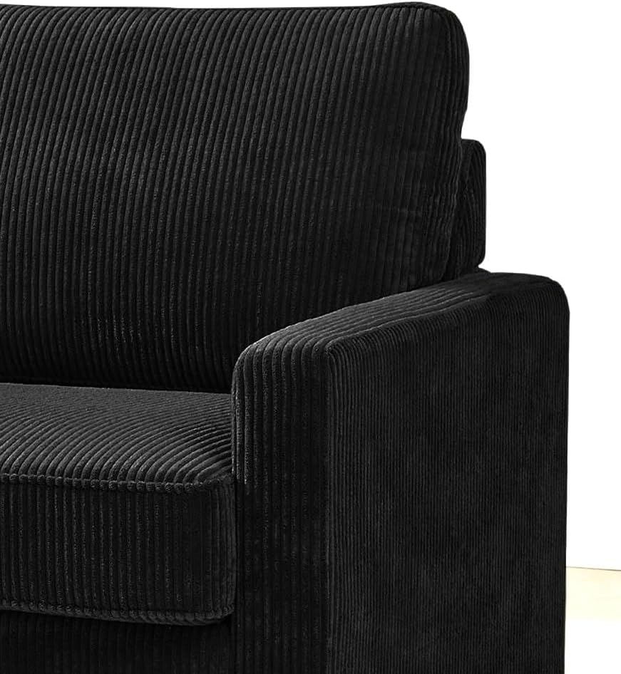 Reversible Sleeper Sofa Bed with Comfortable Memory Foam Mattress, Convertible Corduroy Full Size Pull Out Couch for Living Room, Space Saving Furniture, 70" Wide, Rectangular Arms, Black