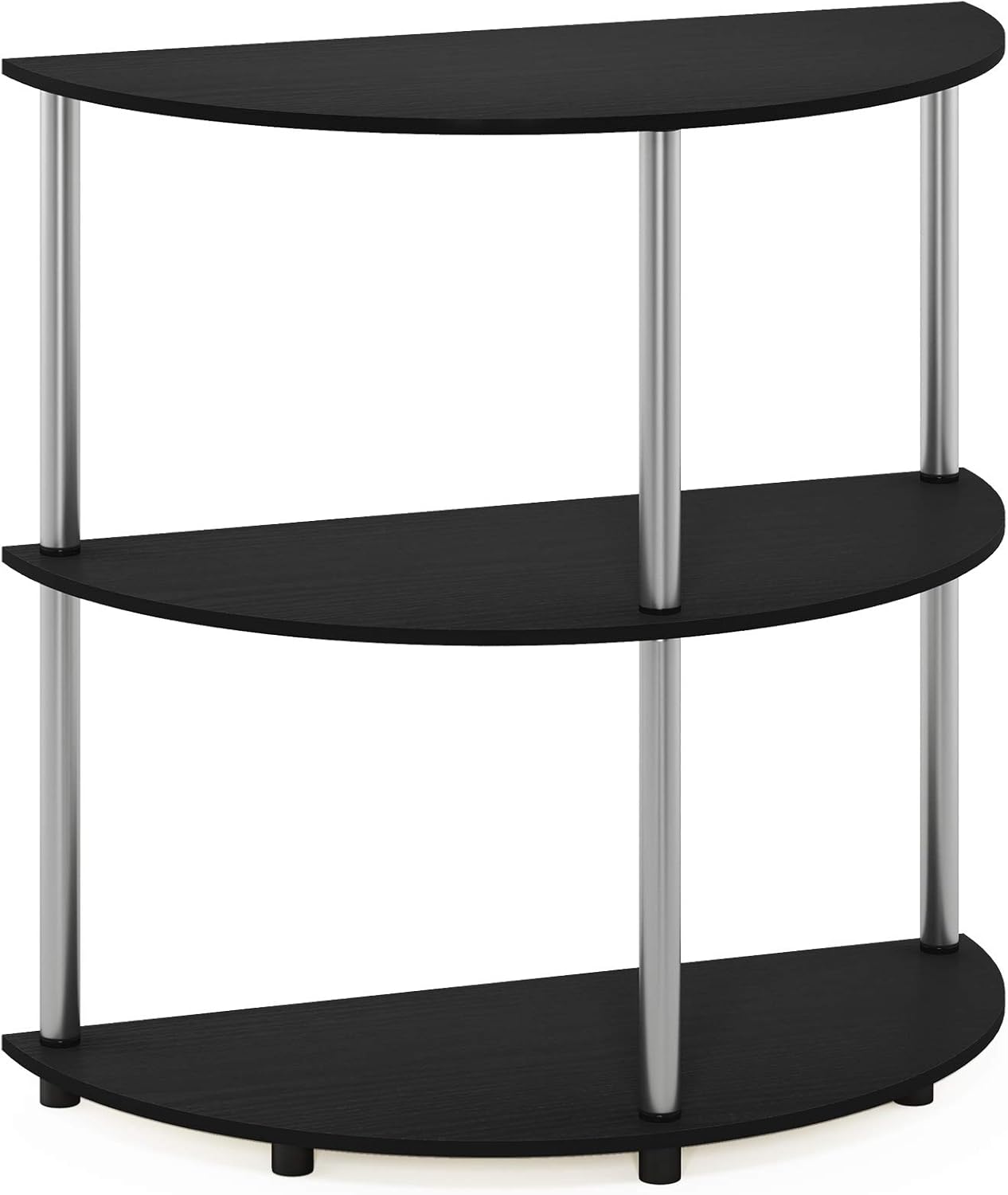 Furinno Frans Turn-N Half Round Console Table with Stainless Steel Tubes, Black Oak 15.6D x 31.1W x 30.8H in