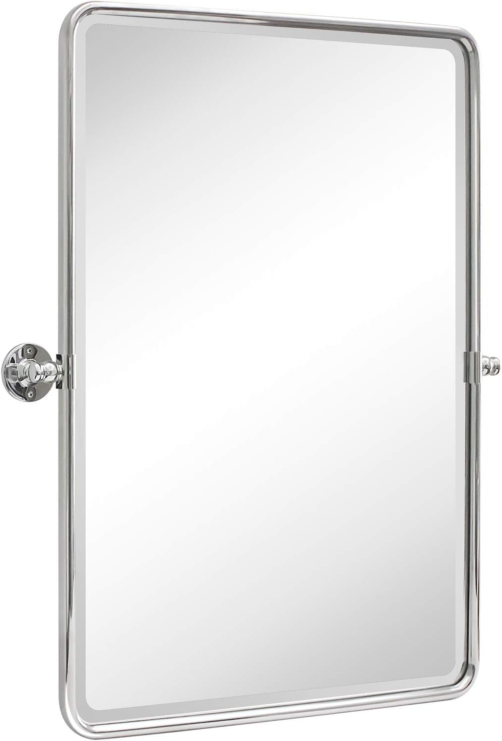 TEHOME 27 x 35'' Farmhouse Chrome Metal Framed Pivot Rectangle Bathroom Mirror Tilting Beveled Vanity Mirrors for Wall