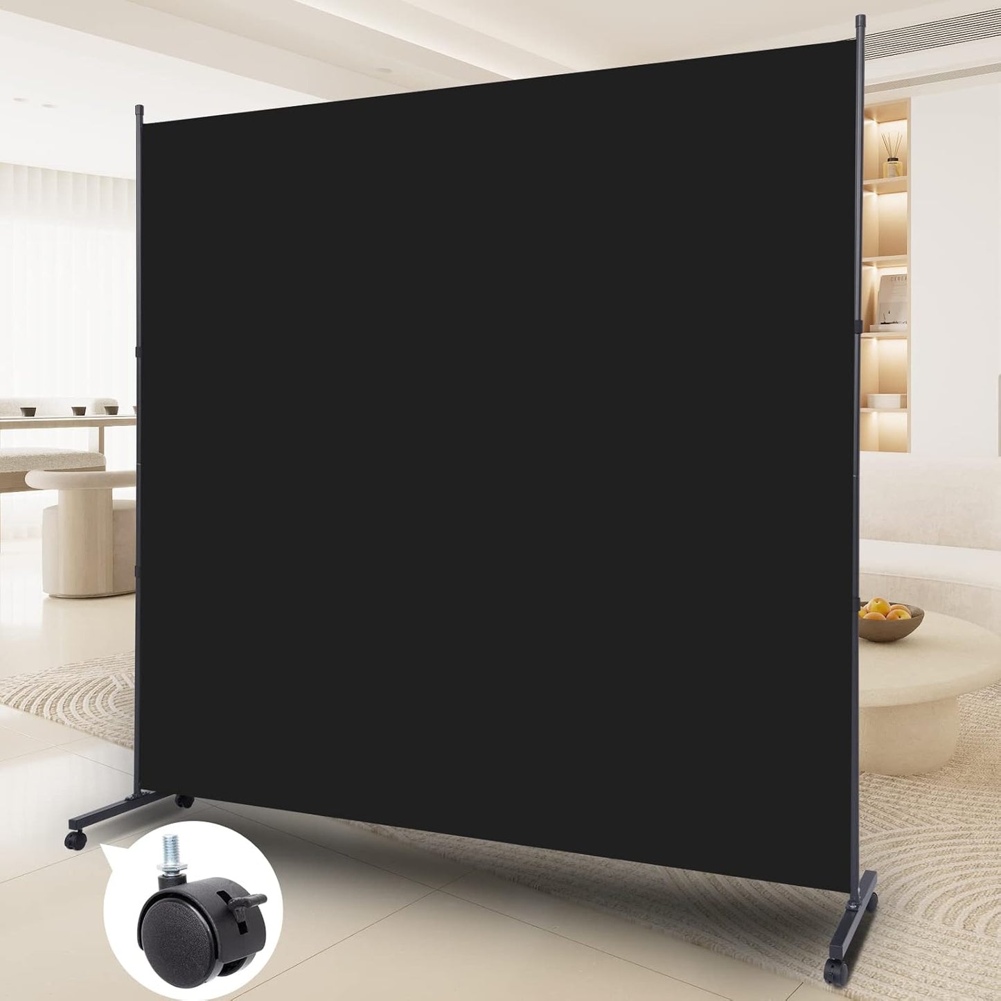 Room Divider Single Panel Privacy Screen W/Wheels, 71'' Wide Portable Room Divider Screen, Upgrade Fabric Wall Divider for Room Separation, Freestanding Partition Room Dividers for Home Office Studio