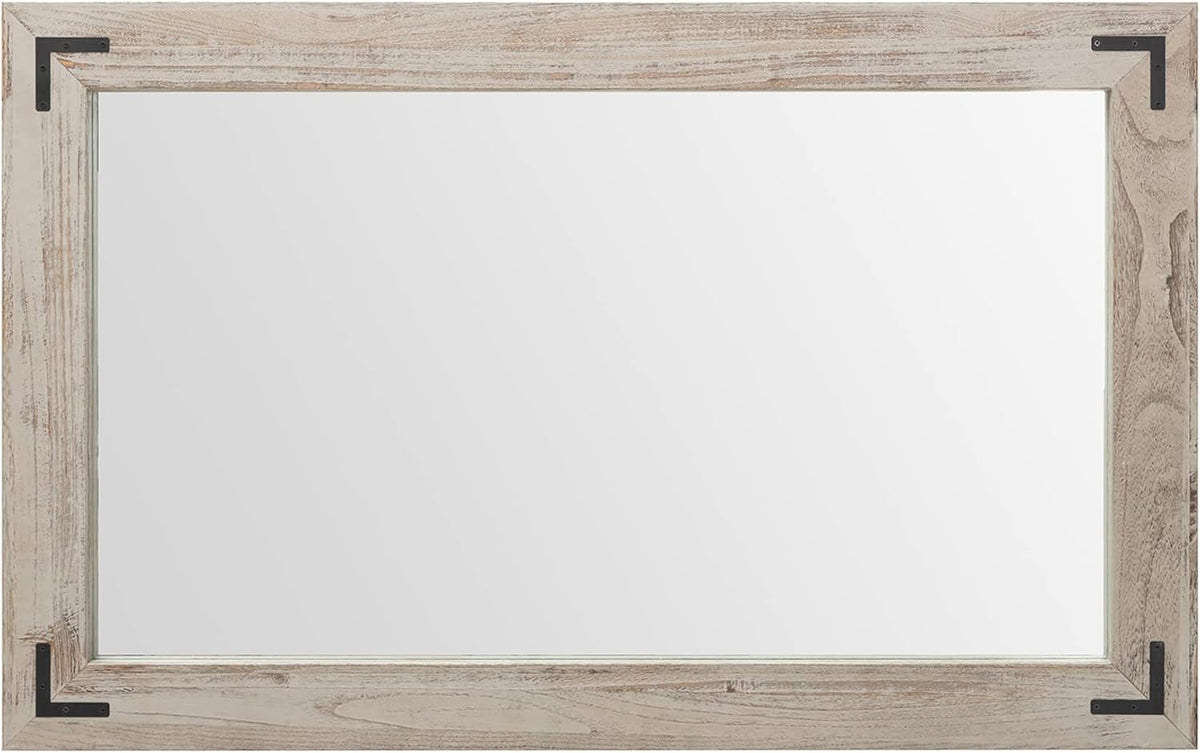 YOSHOOT Rustic Wooden Framed Wall Mirror, Natural Wood Bathroom Vanity Mirror for Farmhouse Decor, Vertical or Horizontal Hanging, 53" x 28", Grey