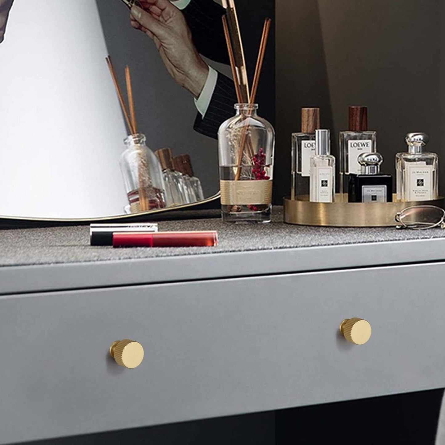 Brushed Gold Kitchen Cabinet Knob - Solid Brass Dresser Drawer Knob 6 Pack, Brass Handles for Bathroom Bedroom Closet Wardrobe,Furniture Hardware pulls