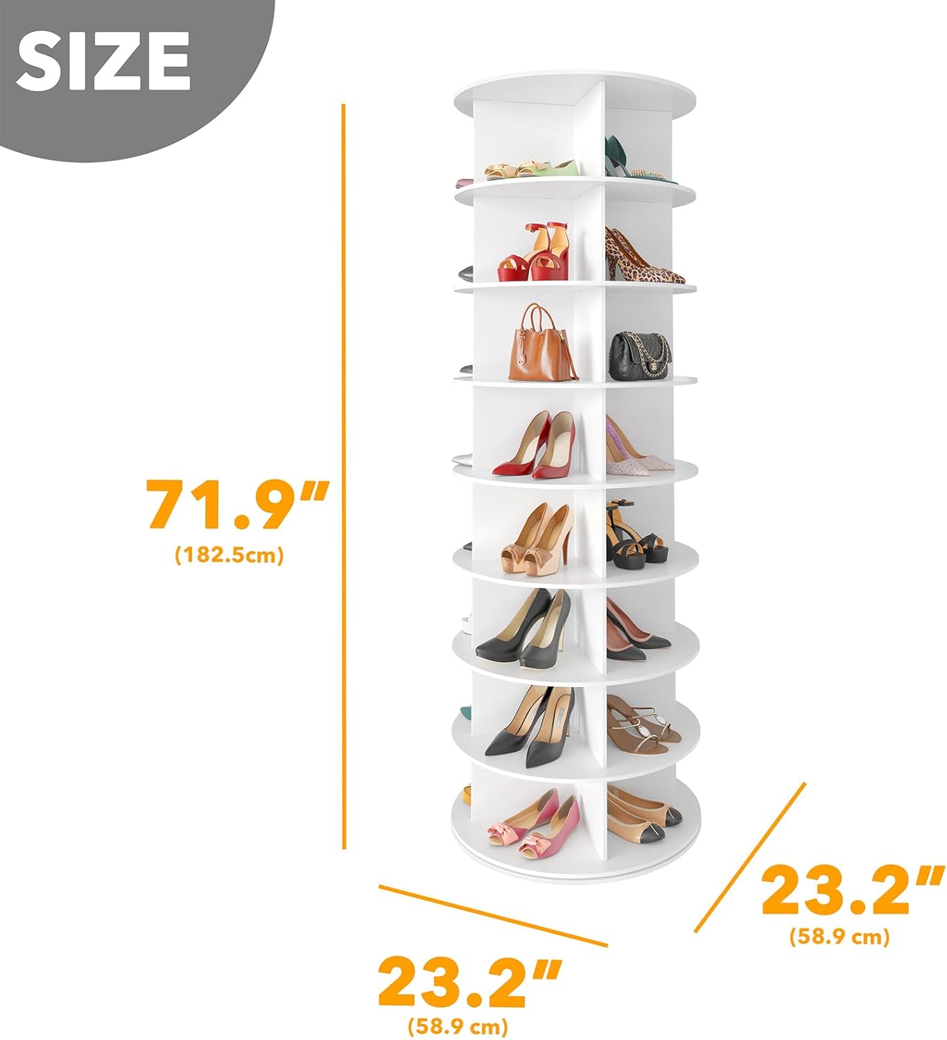 SpaceAid 8 Tier Rotating Shoe Rack Tower, Spinning Shoe Display Lazy Susan, Revolving 360 Shoe Rack Storage Round Carousel, Vertical Handbag Rotate Shoes Closet Organization (8-Tier White)