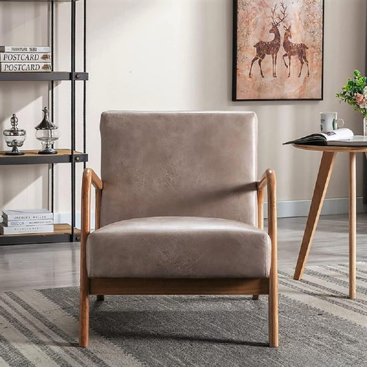 Container Furniture Direct Classic Comfortable Reading Small Modern Boho Microfiber Upholstered Lounge Armchair for Living Room, Reading, Bedroom, Office, and Small Spaces in Light Camel
