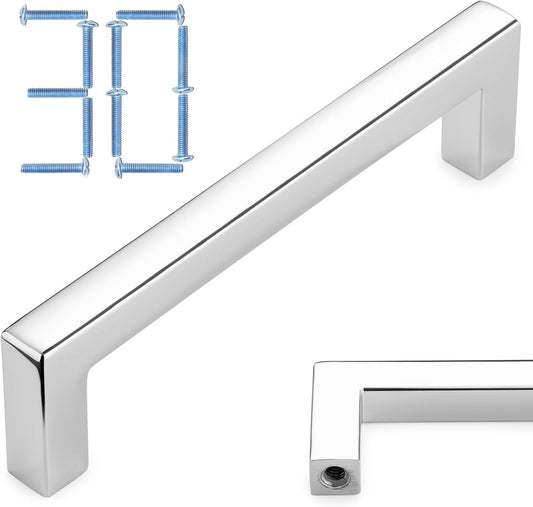 KOOFIZO 30-Pack Solid Square Bar Cabinet Handle - Chrome Furniture Pull, 3.8 Inch/96mm Screwhole Distance for Kitchen Cupboard Door, Bedroom Dresser Drawer, Bathroom Wardrobe Hardware