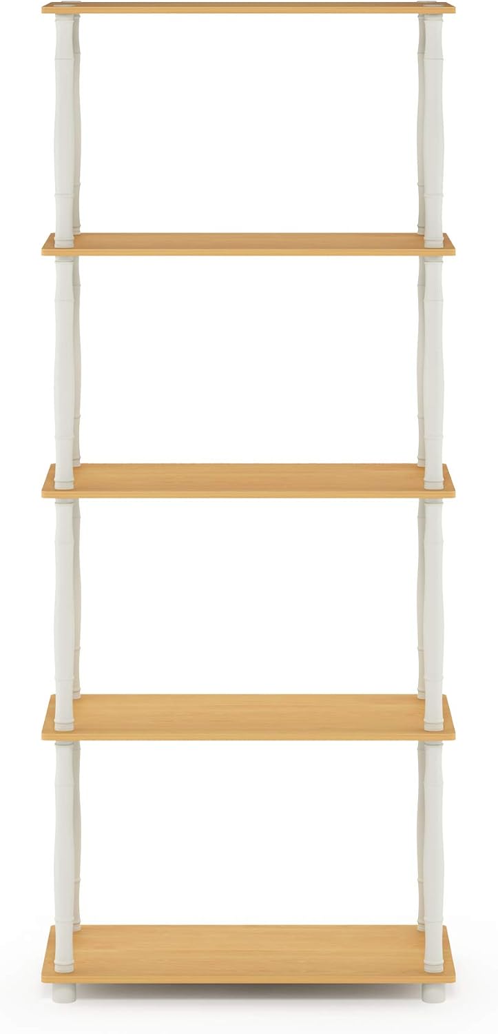 Furinno Turn-N-Tube 5-Tier Multipurpose Shelf / Display Rack / Storage Shelf / Bookshelf, Classic Tubes, Beech/White