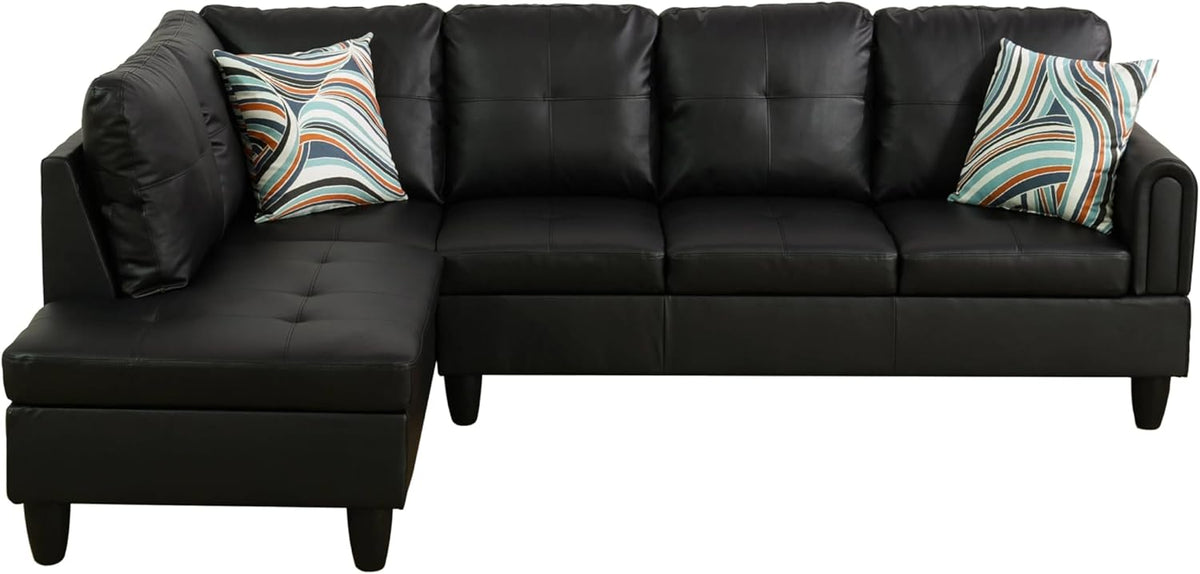 NicBex Sectional Couch 3 Pieces Sofa Set with Right Chaise Faux Leather L Shaped Cloud Couch for Living Room Furniture Sets with Storage Ottoman, Modular Sofa for Living Room & Apartment, Black