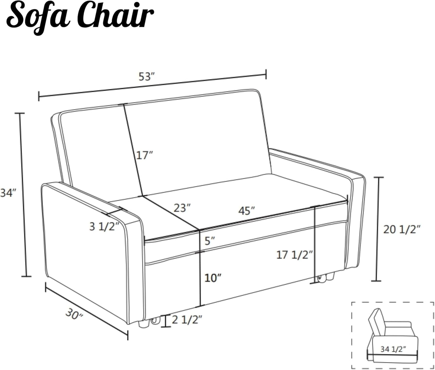 53 Inch Convertible Pull Out Sofa Bed, Sleeper Couch with Fluffy Fabric, Loveseat with Adjustable Backrest for Living Room, Bedroom, Apartment, Light Grey