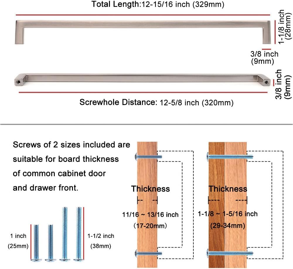 KOOFIZO Solid Square Bar Cabinet Handle - Oil Rubbed Bronze Furniture Pull, 12.6 Inch/320mm Screwhole Distance, 10-Pack for Kitchen Cupboard Door, Bedroom Dresser Drawer, Bathroom Hardware