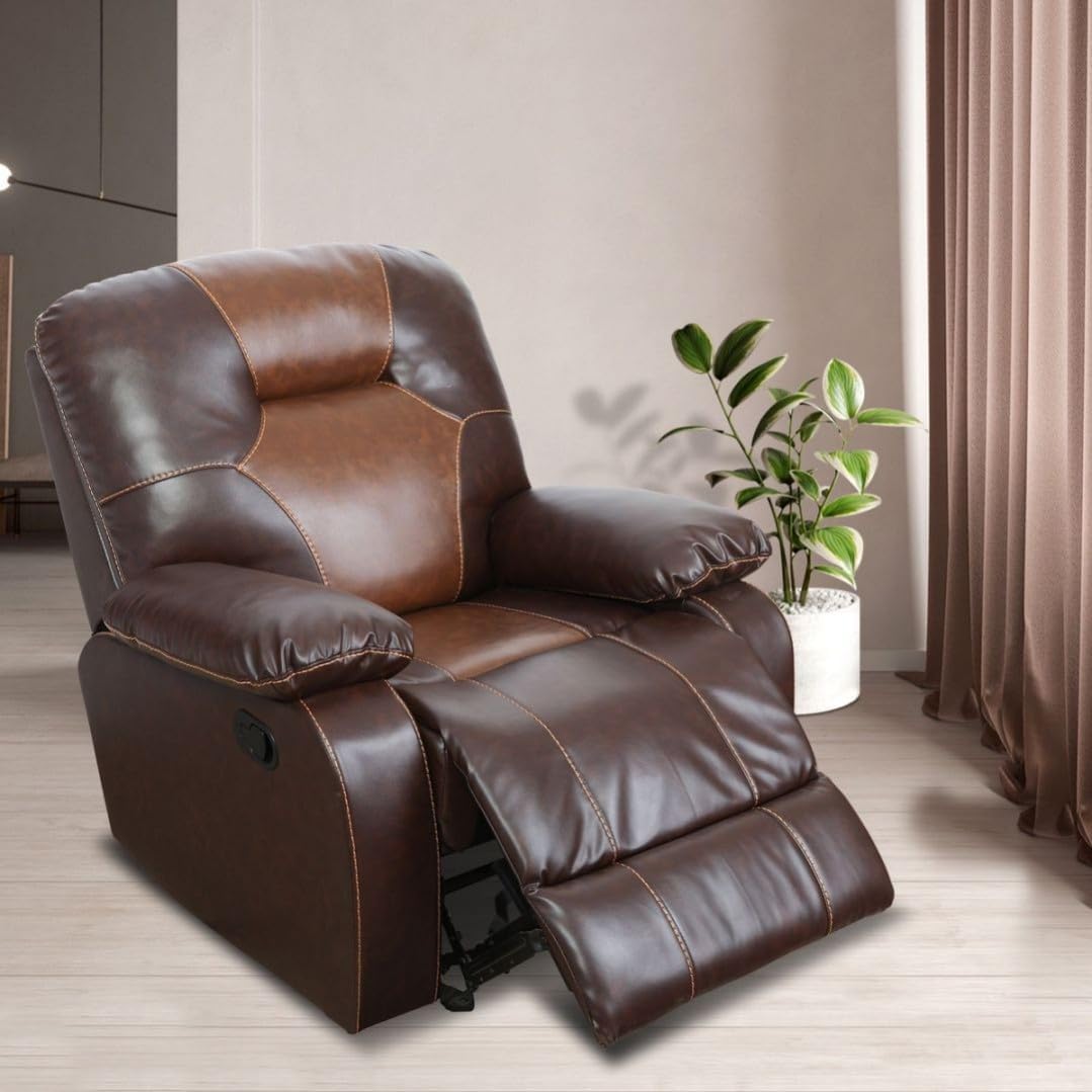 Manual Breathing Leather Reclining Sofa, Leather Recliner Couch, Comfortable Wide Lazy Leather Sofa for Living Room (Brown, Single Chair)
