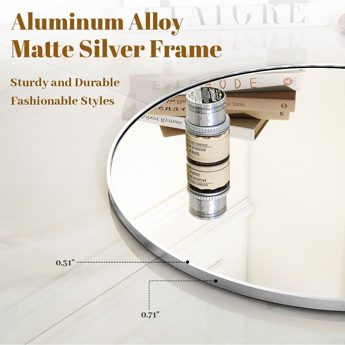 Silver Round Bathroom Mirror, 30 inch Circle Wall Mounted Hanging Mirror with Simple Modern Circular Metal Frame for Hallway, Entryway, Living Room, Silver Frame