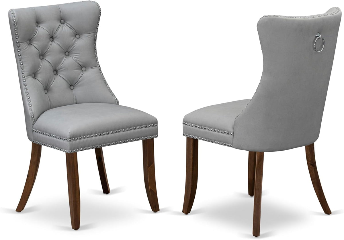East West Furniture ANDA5-AWA-27 5 Piece Kitchen Table & Chairs Set Includes a Round Dining Table with Pedestal and 4 Polyester Fabric Upholstered Chairs, 36x36 Inch, Antique Walnut