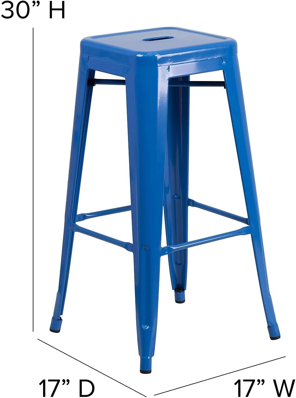 Flash Furniture Lily 4 Pack Commercial Grade 30" High Backless Blue Metal Indoor-Outdoor Barstool with Square Seat