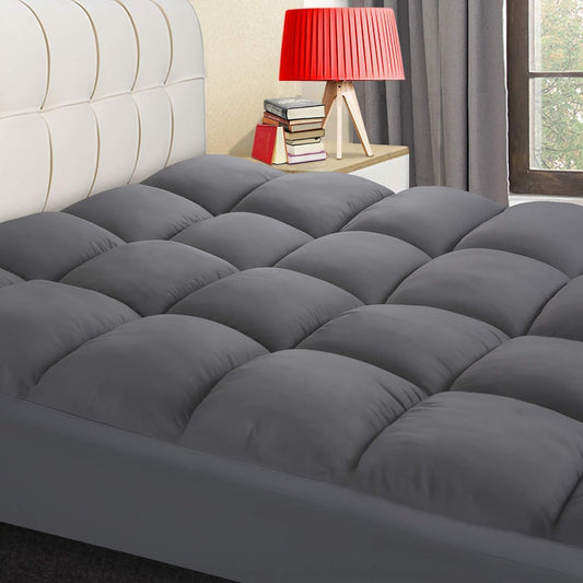 COONP Full Mattress Topper, Extra Thick Pillowtop, Cooling Plush Mattress Pad Cover Bed Topper Protector with 8-21 Inch Deep Pocket (Grey, Full)