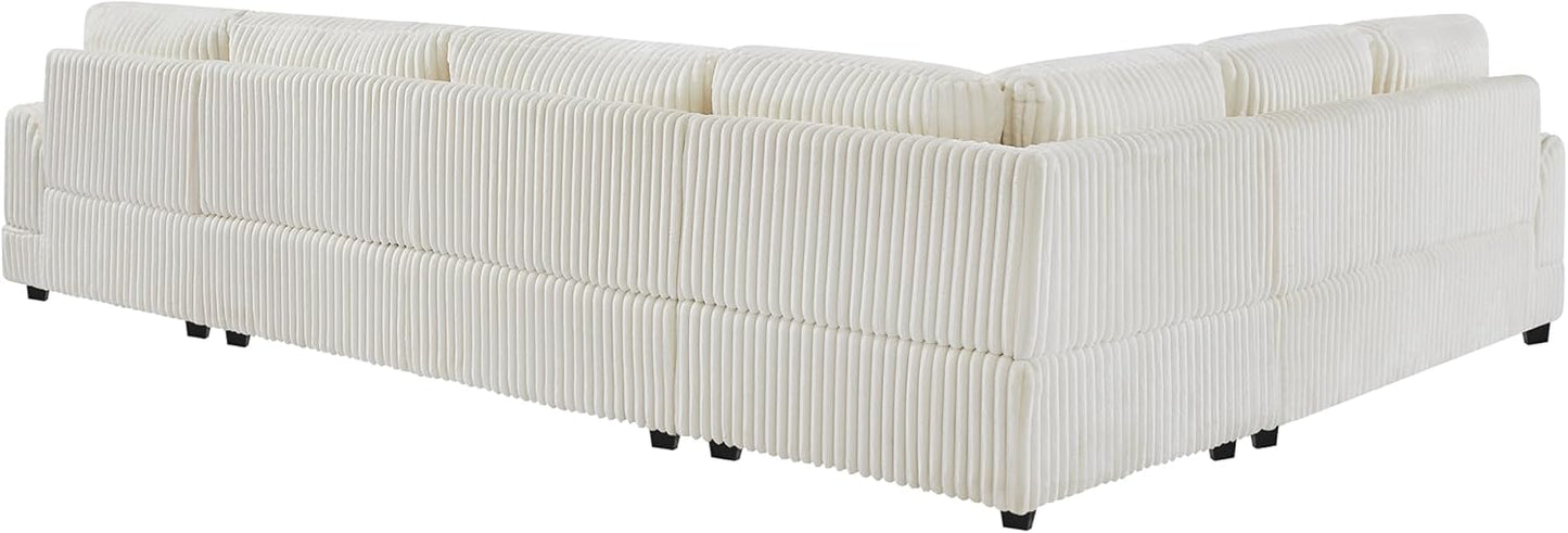 129" Oversized U Shaped Modular Sectional Sofa Couch for Living Room 7 Seater Plush Corduroy Upholstered Large Sofa Deep Seat Cloud Couch with Extra Wide Chaise Lounge and Detachable Thick Cushions