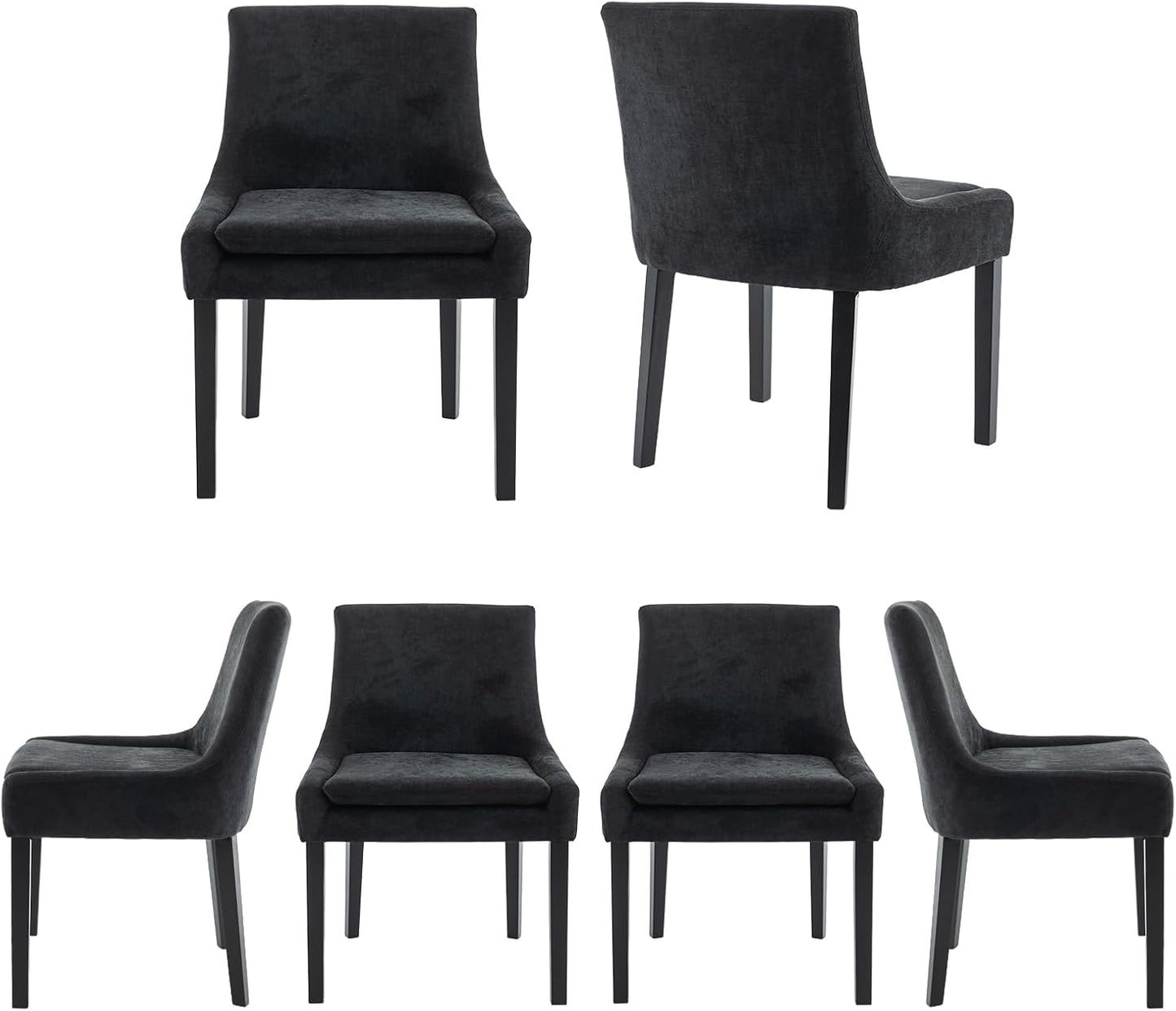 COLAMY Modern Dining Chairs Set of 6, Upholstered Corduroy Accent Side Leisure Chairs with Mid Back and Wood Legs for Living Room/Dining Room-Black