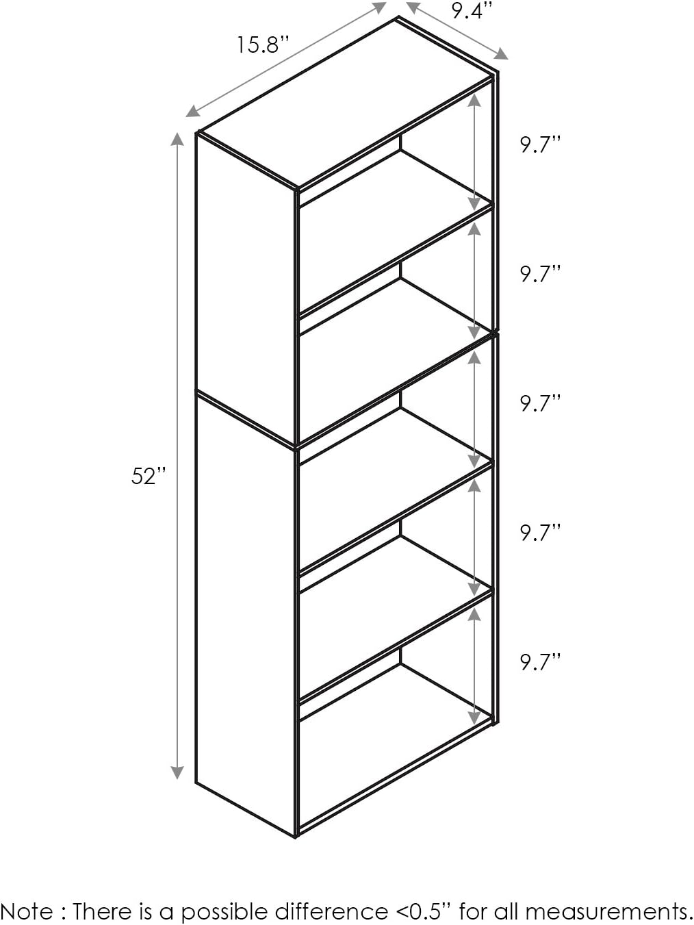 Furinno 5-Tier Reversible Color Open Shelf Bookcase , White/Pink 11055WH/PI
