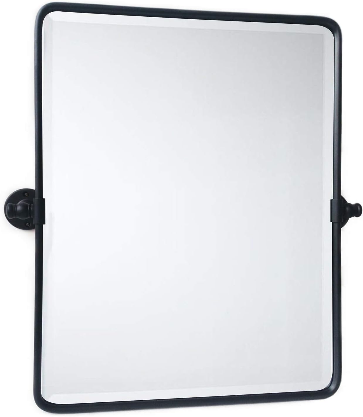20 x 24 ‘’ Farmhouse Black Metal Framed Pivot Rectangle Bathroom Mirror Rounded Rectangluar Tilting Beveled Vanity Mirrors for Wall Décor