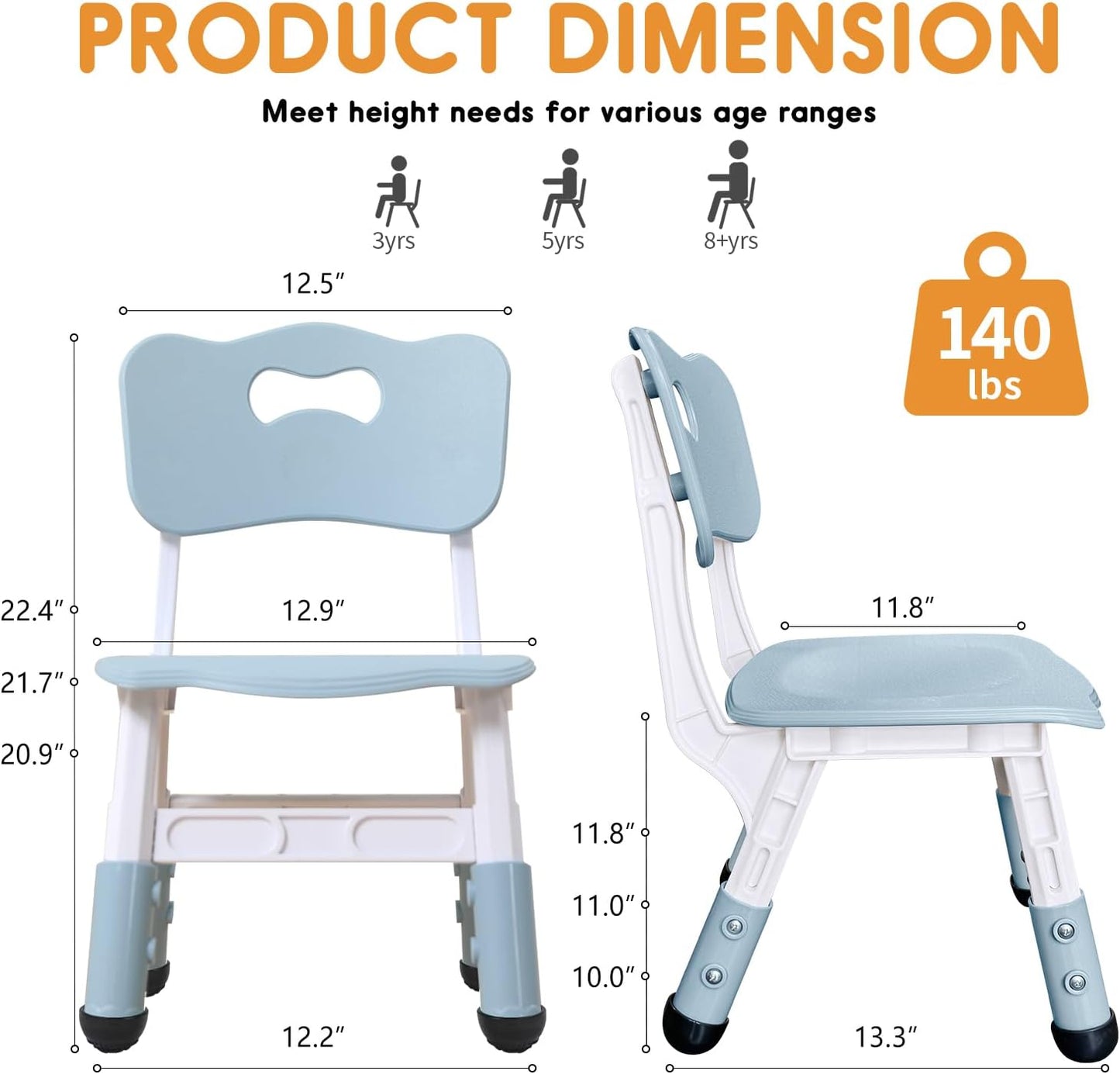 Kids Chair Adjustable Height Children Chairs Suitable for Children Age 2-8 with Foot Covers for Home Classroom Kindergarten and Children's venues Two-Pack