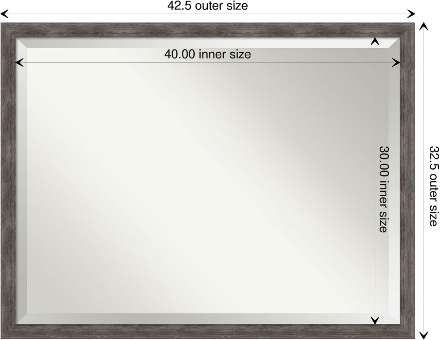 Amanti Art Grey Wall Mirror 33x43 Pinstripe Lead Grey Rectangle Bathroom Mirror for Wall Decor Living Room, X-Large Modern Wood Frame, Hangs Horizonally and Vertically, Bathroom Decor, Beveled Edge