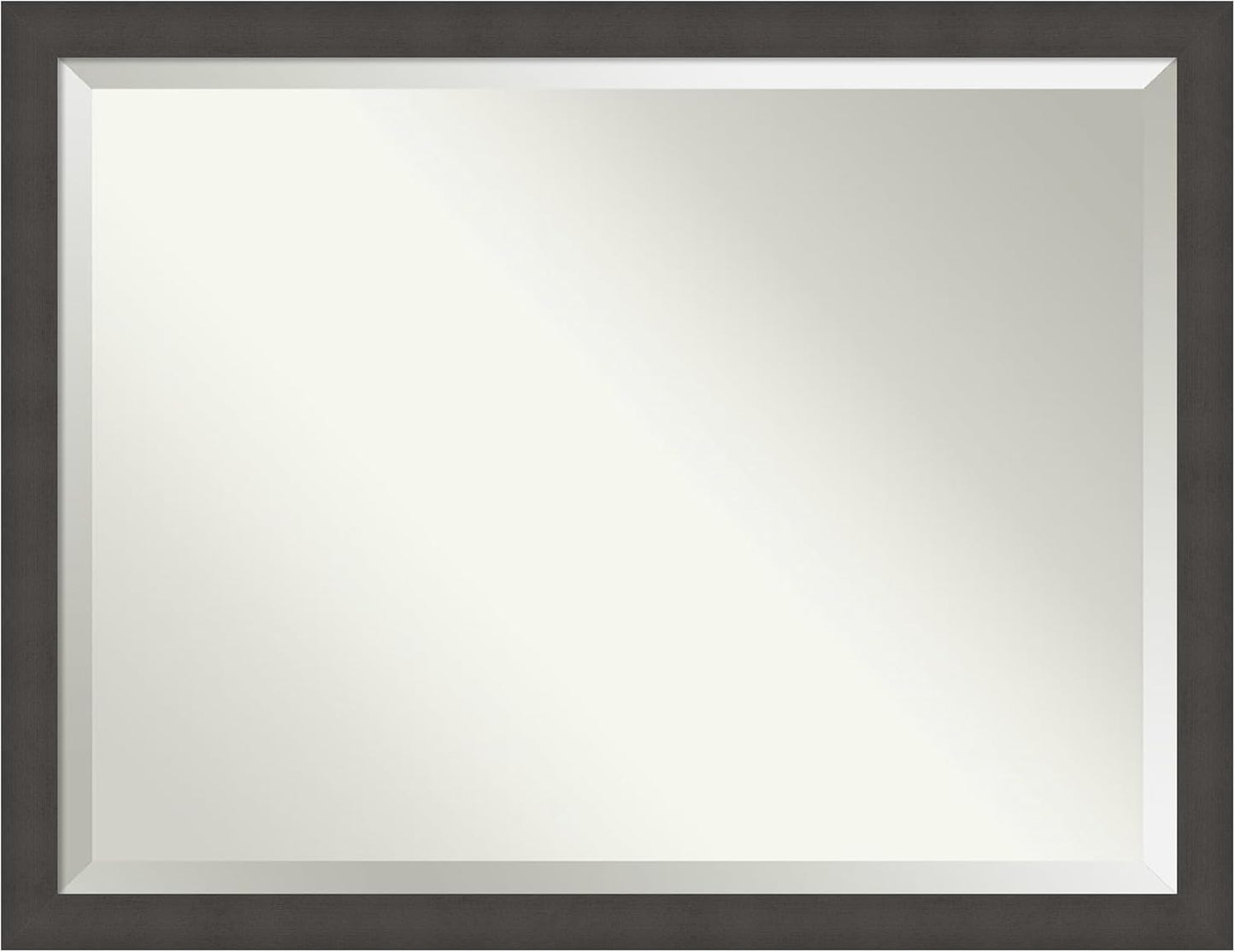 Amanti Art Silver Bathroom Mirror for Over Sink, 34x44 Blaine Light Pewter Narrow Rectangle Vanity Mirror, X-Large Modern Contemporary Frame, Hangs Horizonally and Vertically, Bathroom Wall Decor
