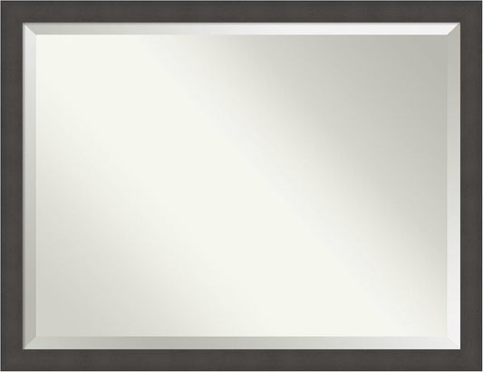 Amanti Art Silver Bathroom Mirror for Over Sink, 34x44 Blaine Light Pewter Narrow Rectangle Vanity Mirror, X-Large Modern Contemporary Frame, Hangs Horizonally and Vertically, Bathroom Wall Decor