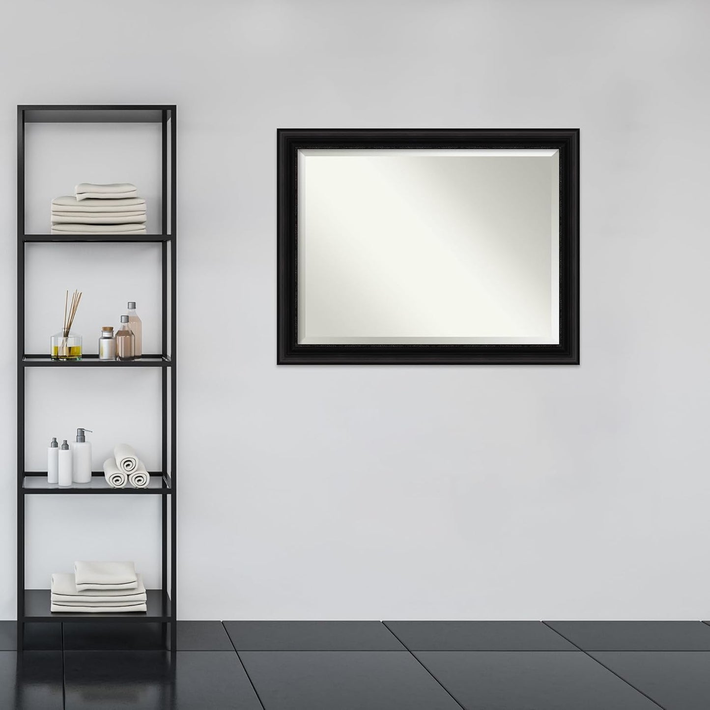 Amanti Art Black Bathroom Mirror for Over Sink, 36x46 Parlor Black Rectangle Vanity Mirror, X-Large Traditional Frame, Hangs Horizonally and Vertically, Bathroom Wall Decor, Beveled Edge