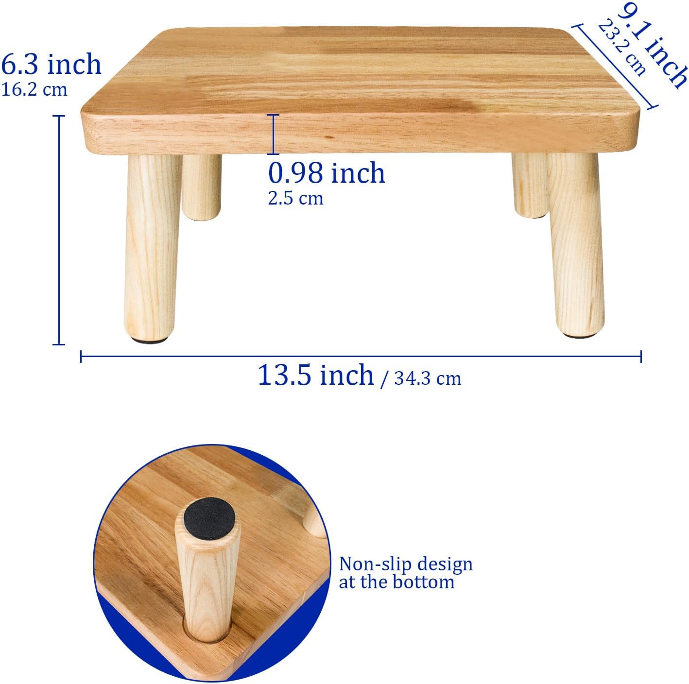 Wooden Step Stool for Adults,One Step Stool with Non-Slip Feet,Portable Bed Steps for High Beds, Office,Bedroom,Kitchen (Natural, Small)