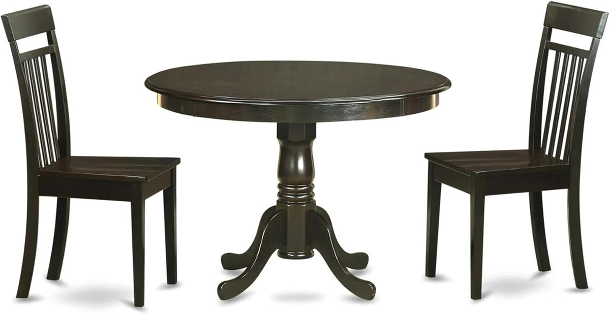 East West Furniture HLCA3-CAP-W 3 Piece Dining Set Contains a Round Dining Room Table with Pedestal and 2 Kitchen Chairs, 42x42 Inch, Cappuccino