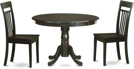 East West Furniture HLCA3-CAP-W 3 Piece Dining Set Contains a Round Dining Room Table with Pedestal and 2 Kitchen Chairs, 42x42 Inch, Cappuccino