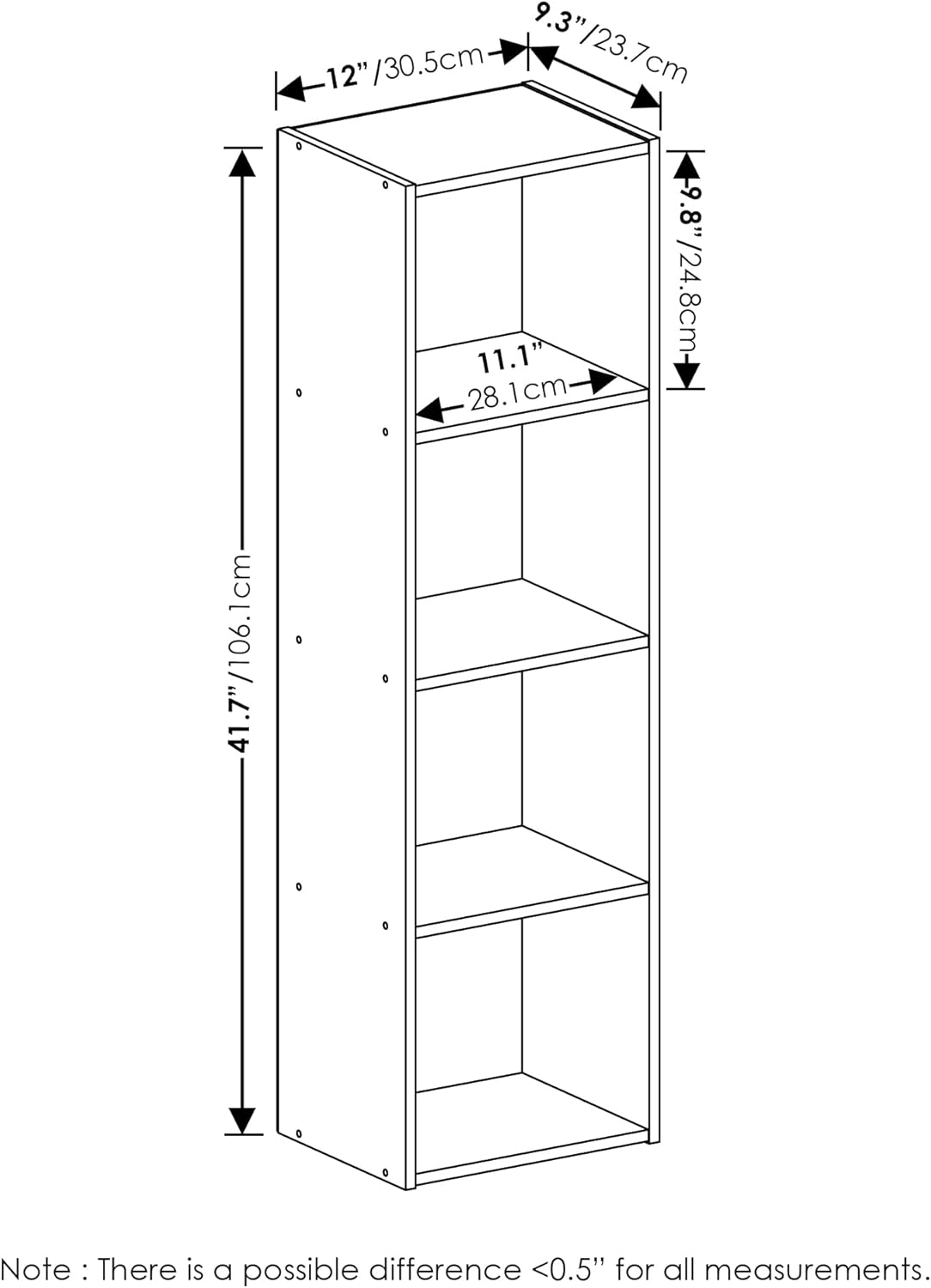 Furinno Luder Bookcase / Book / Storage, 4-Tier Cube,White