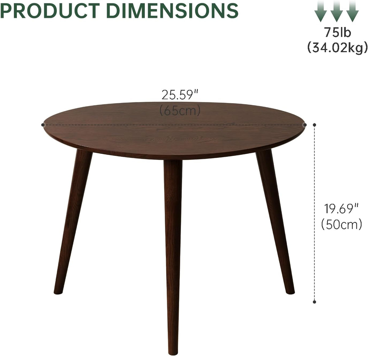 Small Oval Coffee Table, 25.6'' Small Mid Century Modern End Table for Living Room, 100% Solid Oak Wood Side Table, Minimalist Display Center Table(Walnut Color, 25.59''Wx17.51''Dx19.68''H)