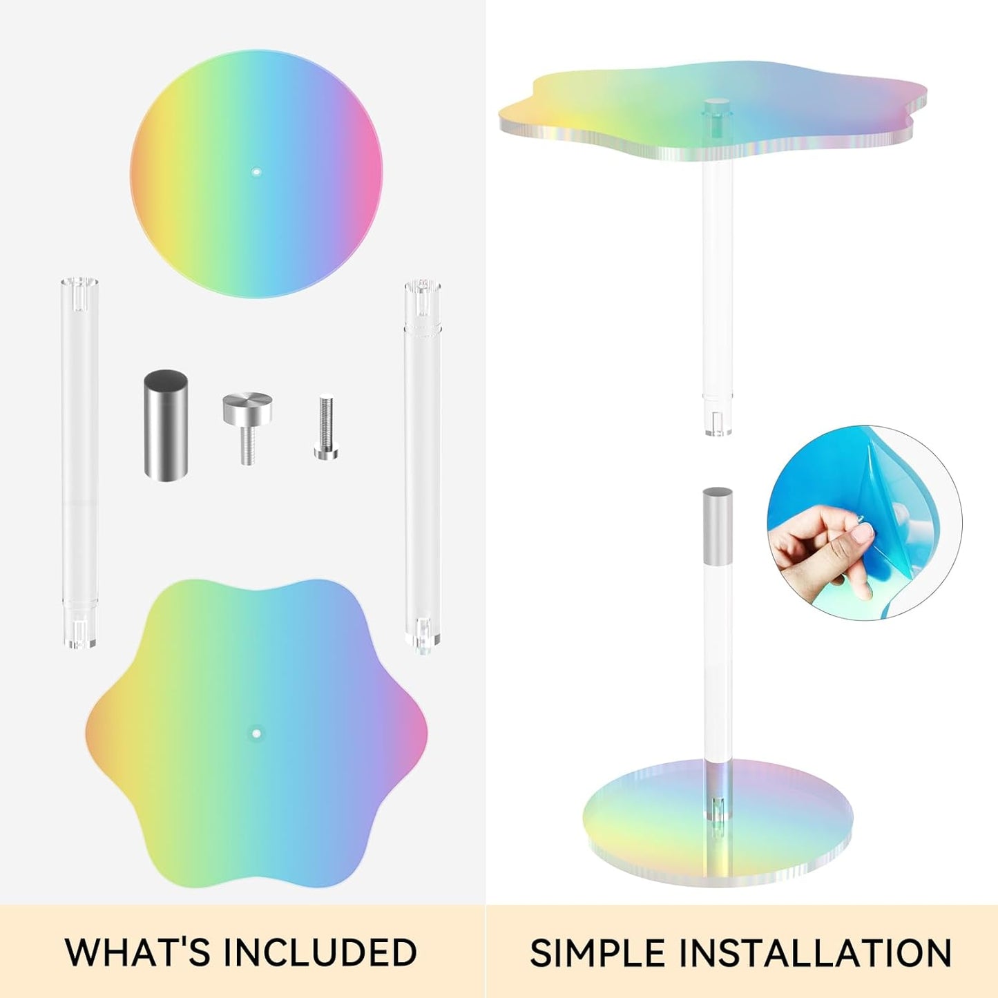 Rainbow Clear Side Table Small Acrylic End Tables 13.8 * 11.6 H: 21.3 Inch Modern Flower-Like Shape Drink Table for Small Spaces Sturdy Easy Assembly for Living Room Balcony Garden Office (2 Pack)