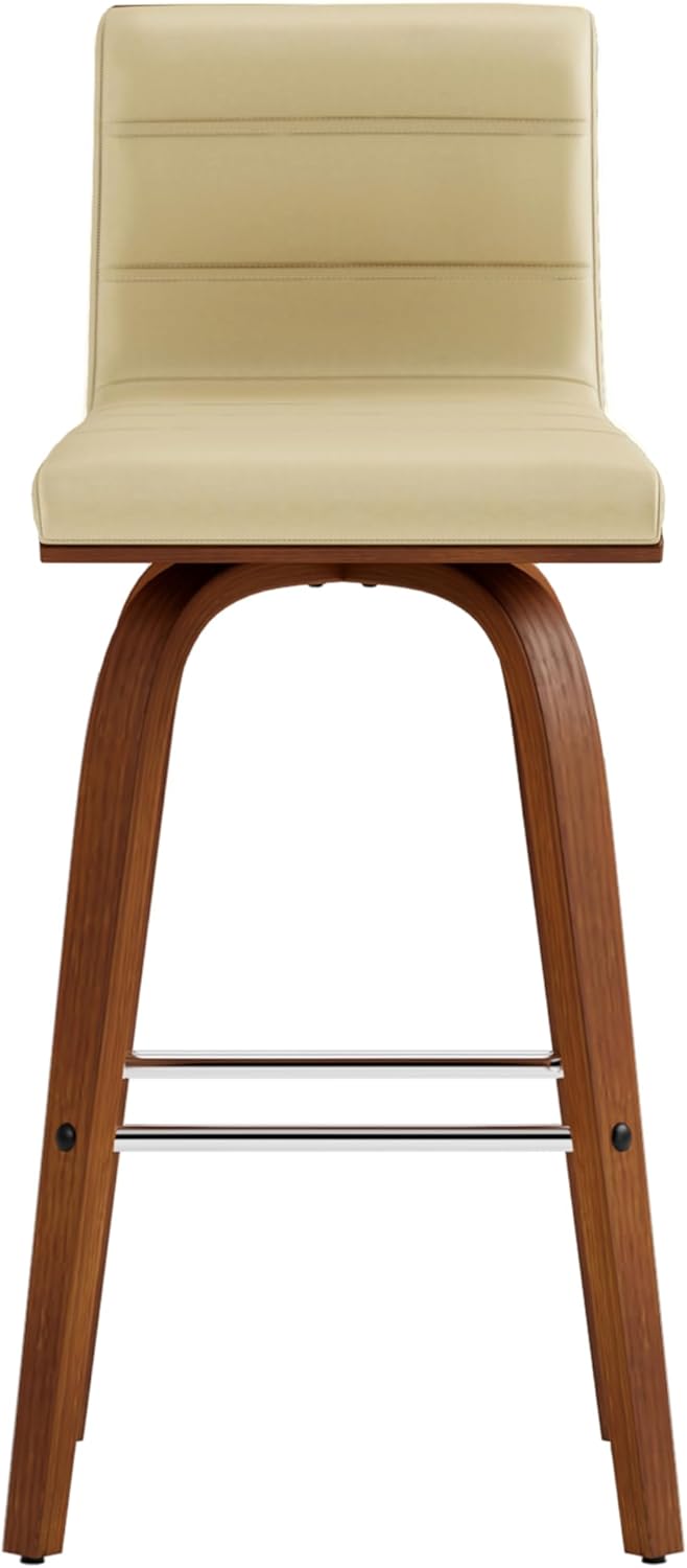 Armen Living Vienna 26" Swivel Counter Stool in Walnut Wood Finish with Cream Faux Leather - Set of 4