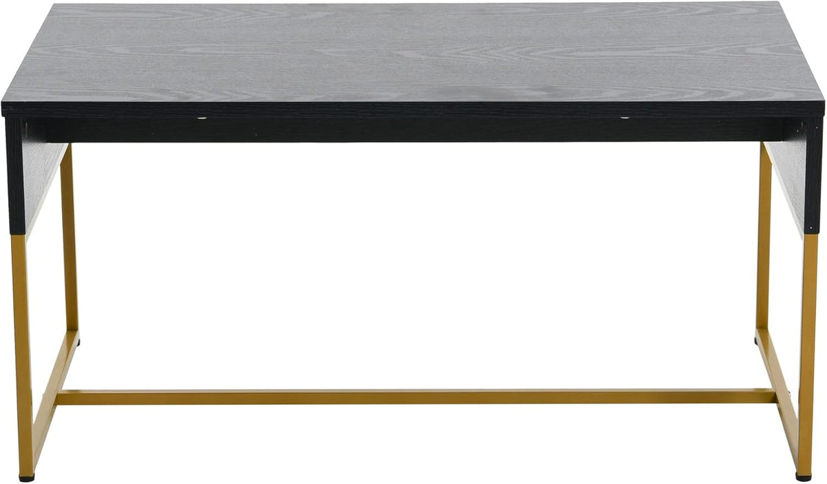 Household Essentials Wrap Rectangular Coffee Table Black Oak Wood Grain and Black Metal