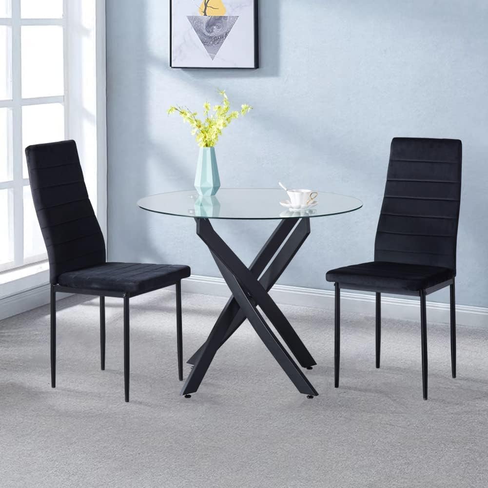 Round Tempered Glass Dining Table for 2-4 with Metal Legs, 35.5 in Modern Small Kitchen Table for Kitchen Dining Room (Black)