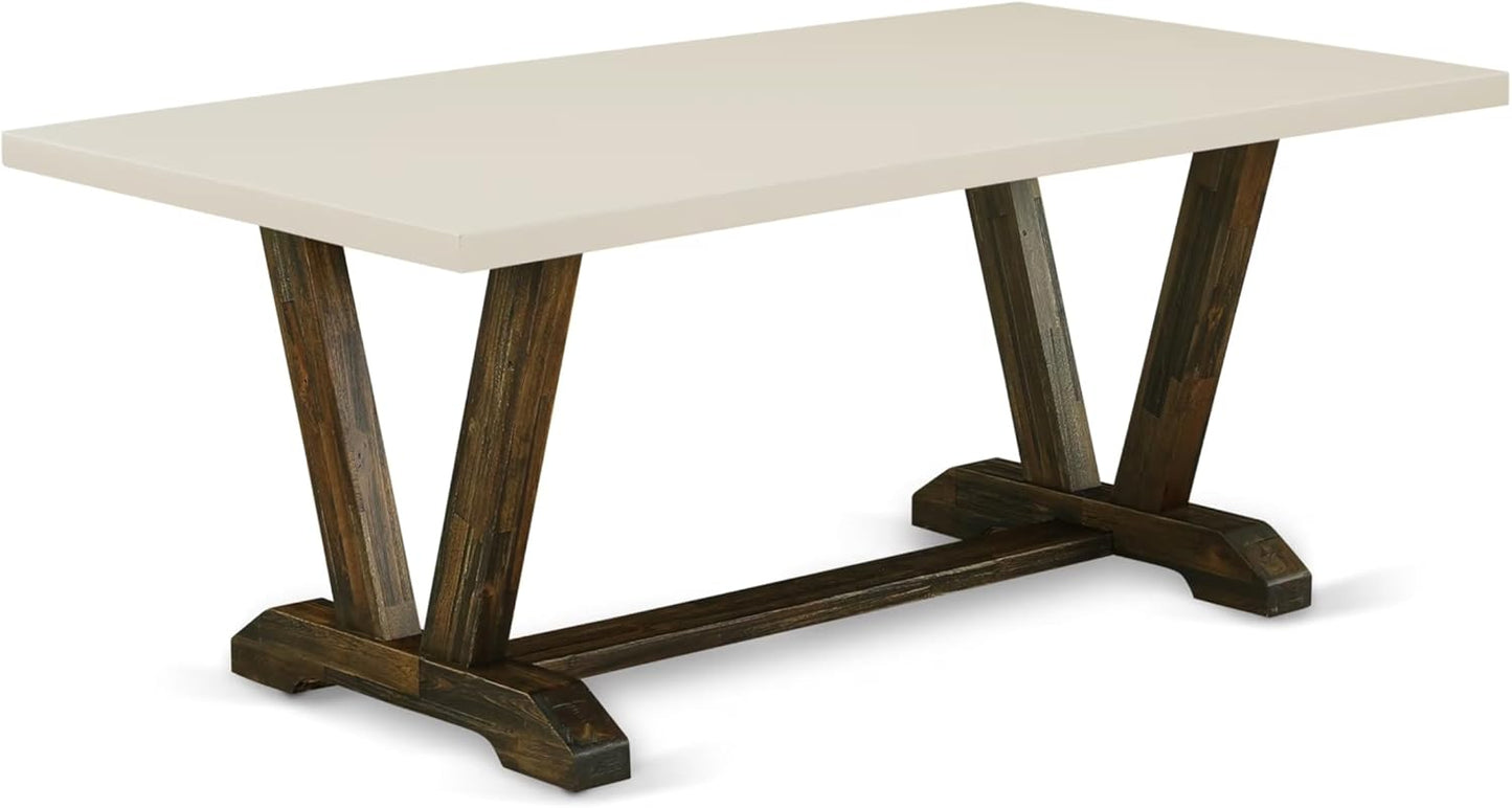 East West Furniture V727MZN32-9 9 Piece Dining Room Furniture Set Includes a Rectangle Dining Table with V-Legs and 8 Light Beige Linen Fabric Upholstered Chairs, 40x72 Inch, Multi-Color