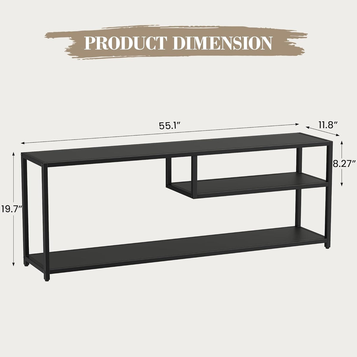 TECHMILLY Modern TV Stand for 65" TV, TV Table with Storage Shelves, Entertainment Center with Metal Frame, TV Console Table for Living Room, Bedroom, Black