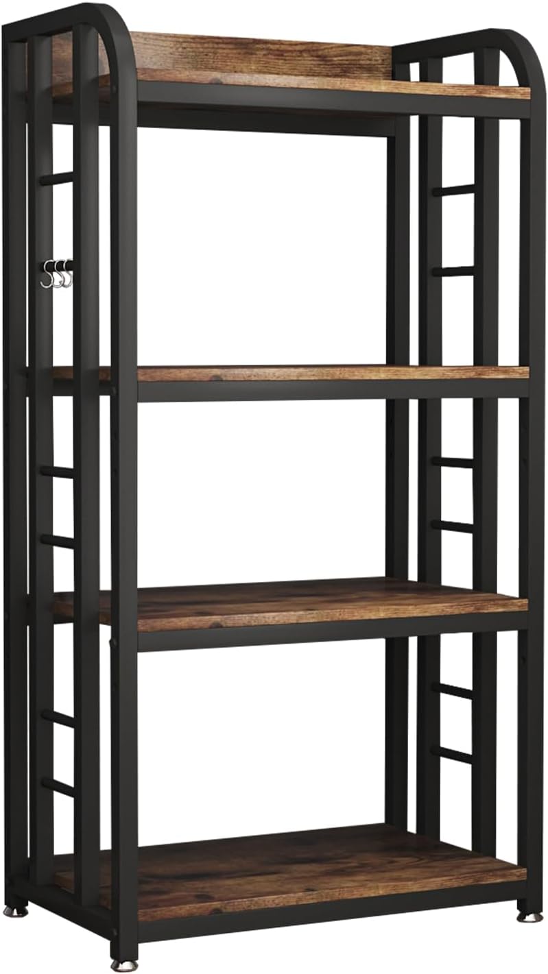 Microwave Oven Stand with Storage 4 Tiers, Free Standing Microwave Oven Stand Coffee Bar Adjustable Kitchen Shelves Kitchen Storage Shelf Rack Bakers Racks for Kitchens(Brown)