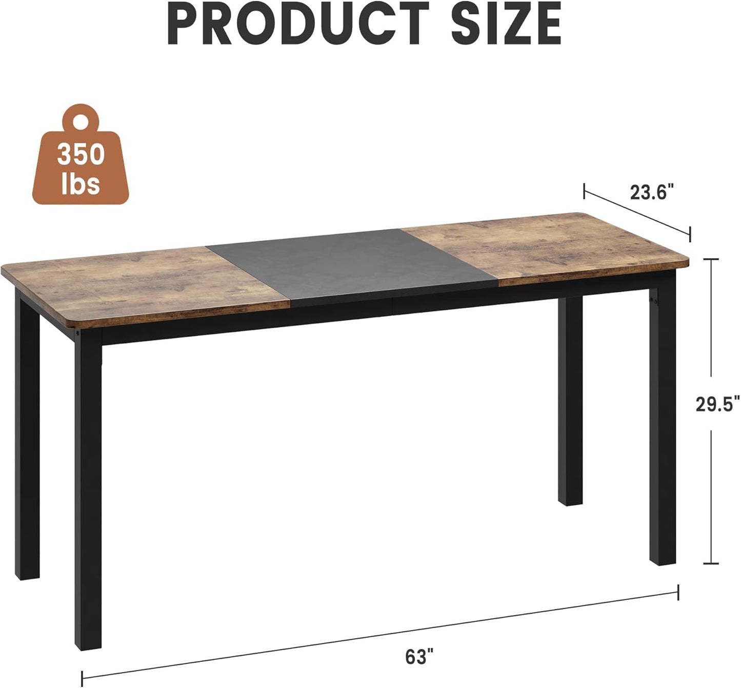 GarveeHome 63 Inch Computer Desk, Modern Office Desk with Metal Frame, Large Gaming Desk, Sturdy Writing Workstation for Study, Home, Office, 23.6" D x 63" W, Black and Brown