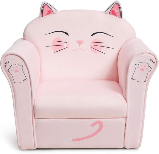Costzon Kids Couch, Children's Sofa Armrest Chair with Pattern, Toddler Furniture w/Sturdy Wood Construction, Preschool, Lightweight Kids Couch Sofa Chair for Aged 1-5 Boys & Girls Gifts Presents, Cat