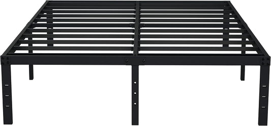 EMODA 16 Inch Bed Frame Queen Size Heavy Duty Metal Platform No Box Spring Needed with Steel Slat Support, Easy Assembly, Black