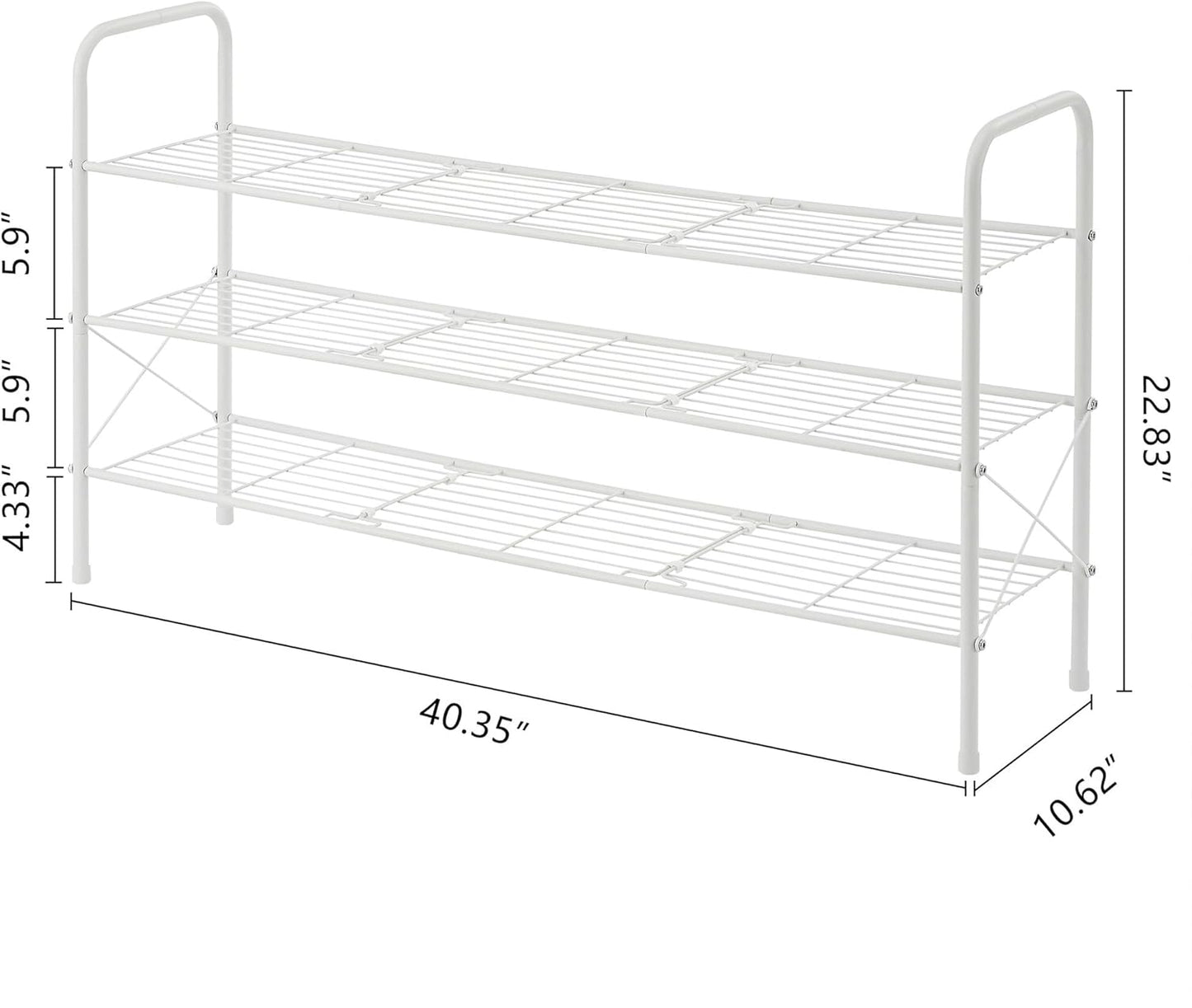 Hoctieon 3 Tier Mesh Style Shoe Rack, Entryway Shoe Shelf, Shoe Storage Organizer, Shoe Rack for Closet, Space Save for Bathroom, Garage, Hallway, Bedroom, Living Room, White