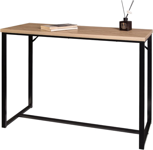 AC Pacific Bali Coastal Modern Narrow Console Table for Entryway, Hallway Decor, and Small Spaces, Compact Living Room Furniture with Natural Wood Top and Black Metal Legs, 39" Long